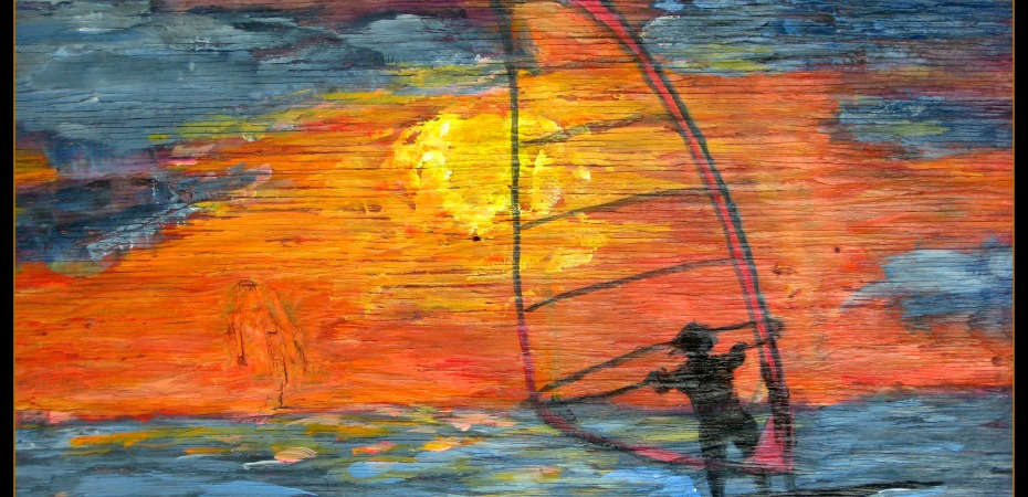 My interpretation of a windsurf sunset. Painted by me in 2009.